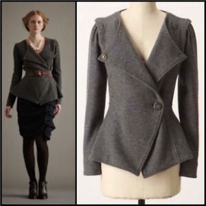 Anthropologie Sparrow Charcoal‎ Merino Wool Peplum Jacket Women’s Size Small